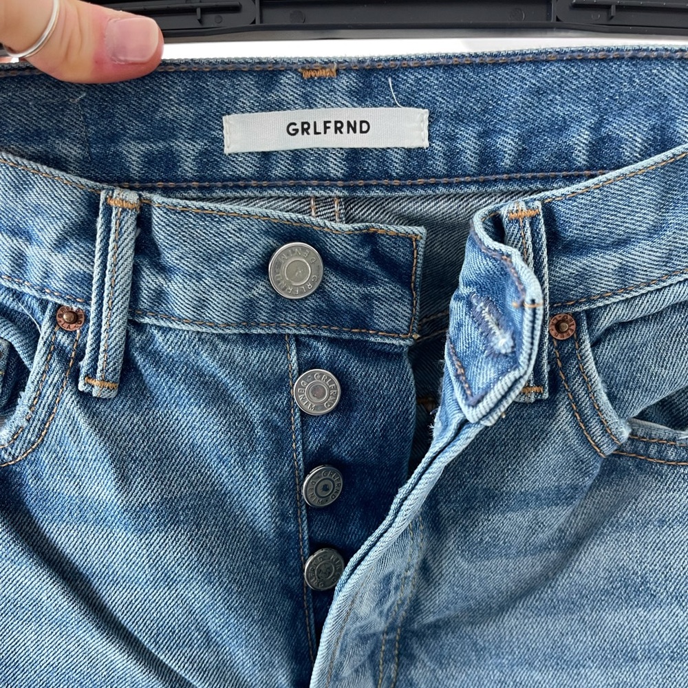 GRLFRND boot cut slit leg denim jeans